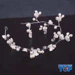 Bentita par mireasa decorata cu flori perle albe elemente translucide BPM02