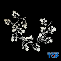 Bentita, coronita par mireasa decorata cu flori perle albe elemente translucide BPM04