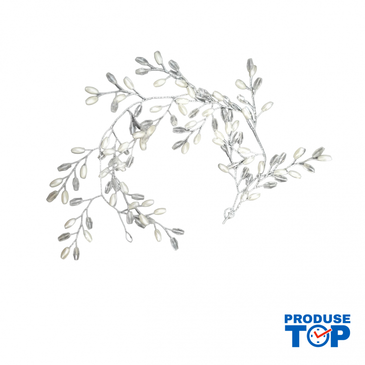Bentita, coronita par mireasa decorata cu perle albe elemente translucide BPM05 Bentita, coronita par mireasa decorata cu perle albe elemente translucide BPM05