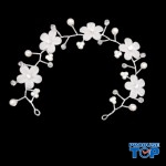 Bentita par mireasa decorata cu flori perle albe elemente translucide BPM07