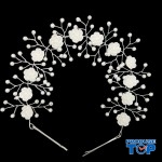 Bentita par mireasa decorata flori cu perle albe elemente translucide BPM09