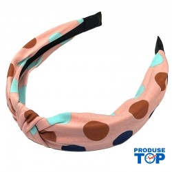 Bentita, coronita par roz din material textil cu buline  si  nod decorativ BP06 Bentita, coronita par roz din material textil cu buline  si  nod decorativ BP06