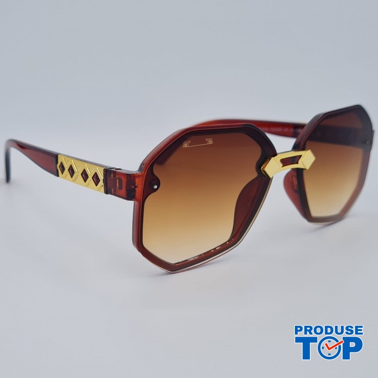 Ochelari de soare Dama Casual cu rama asimetrica maro + Toc si laveta GRATIS OSD028