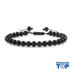 Bratara unisex cu pietre semipretioase negre luciose BRB002