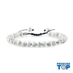 Bratara unisex cu pietre semipretioase albe-granit BRB002