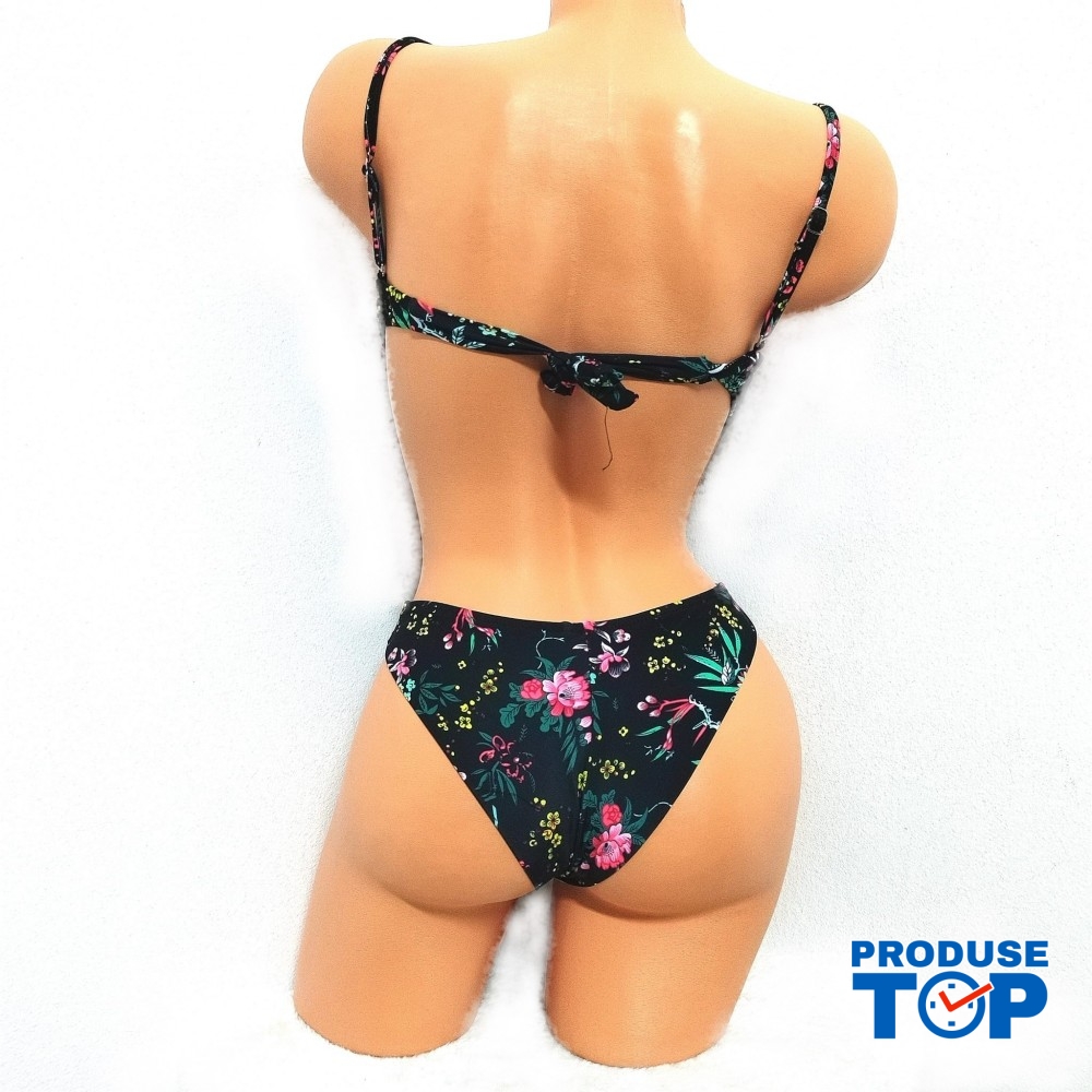 Costum de Baie  din doua piese cu sutien push up bretele detasabile slip normal + CADOU slip tanga CBD035