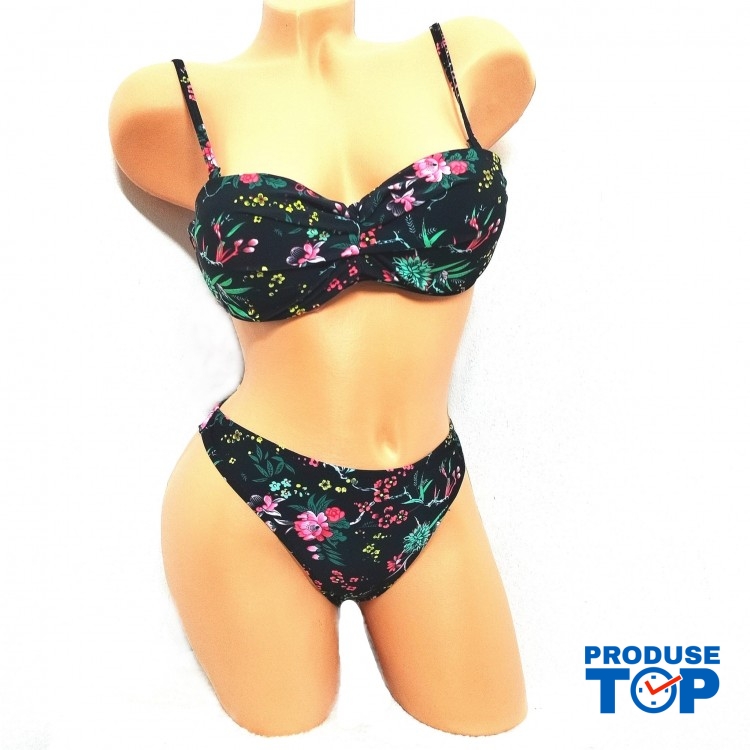 Costum de Baie  din doua piese cu sutien push up bretele detasabile slip normal + CADOU slip tanga CBD035