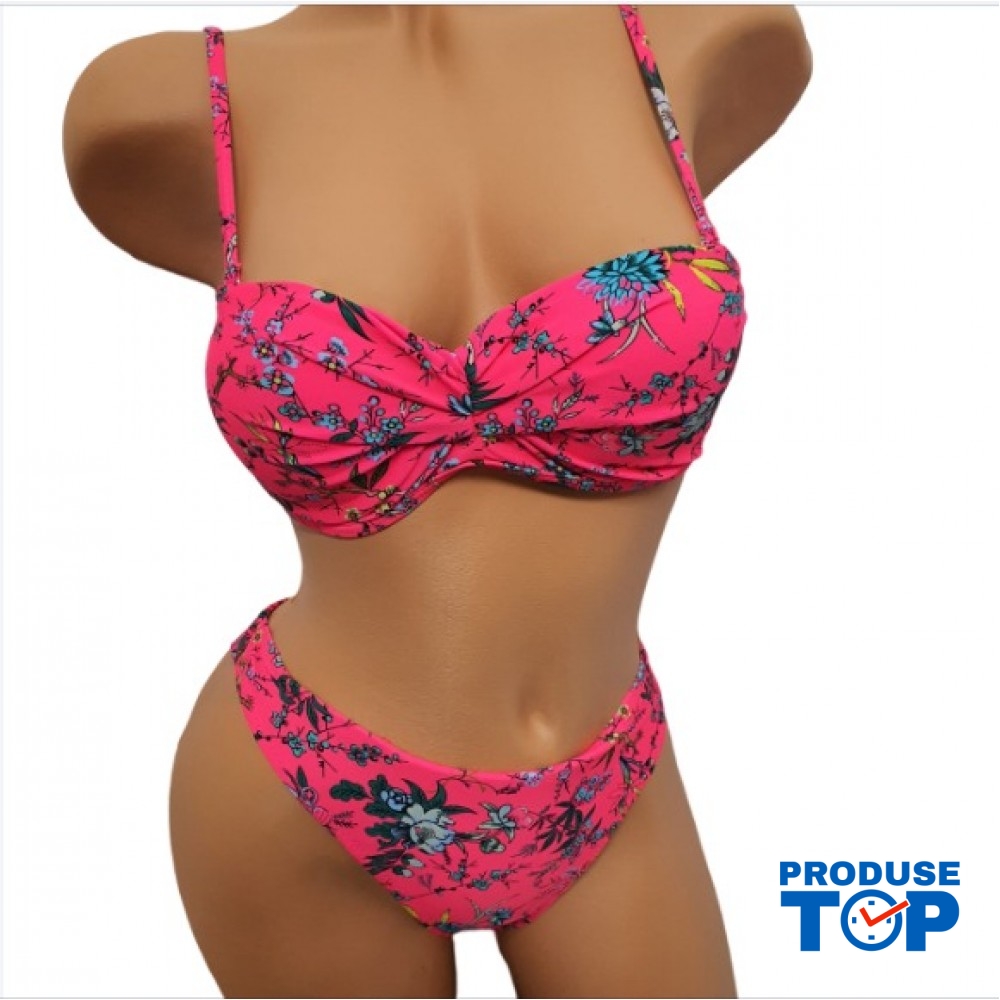 Costum de Baie  din doua piese cu sutien push up bretele detasabile slip normal + CADOU slip tanga CBD035