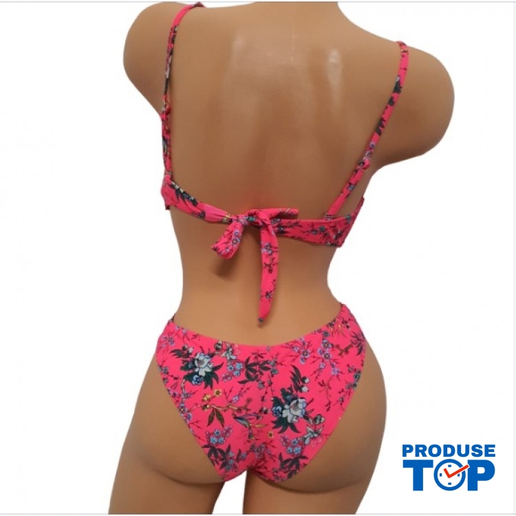 Costum de Baie  din doua piese cu sutien push up bretele detasabile slip normal + CADOU slip tanga CBD035