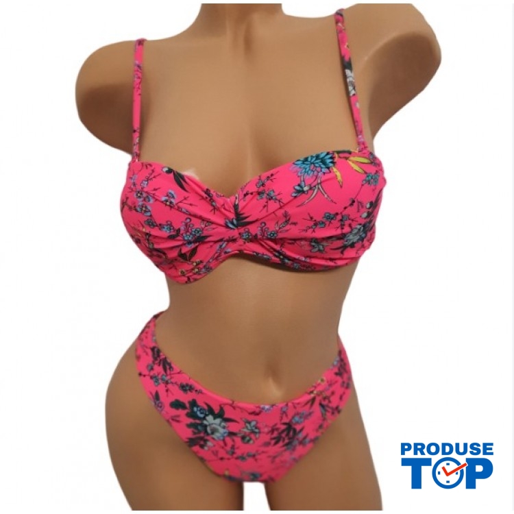 Costum de Baie  din doua piese cu sutien push up bretele detasabile slip normal + CADOU slip tanga CBD035