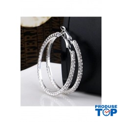 Cercei eleganti rotunzi argintii cu strasuri CW02