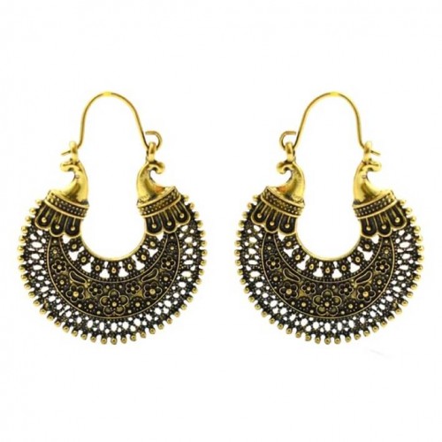 Cercei potcoava stil indian cu motive florale aurii CW13