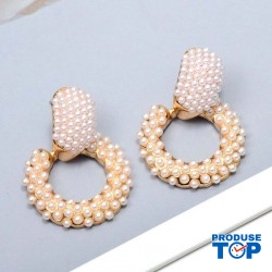 Cercei eleganti rotunzi aurii cu perle CW25