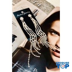 Cercei eleganti lungi aurii cu strasuri CW28