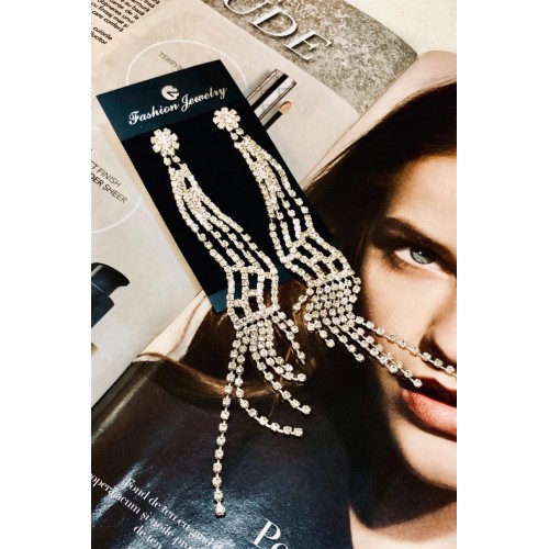 Cercei eleganti lungi aurii cu strasuri CW28