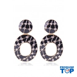 Cercei eleganti rotunzi negri cu strasuri CW31