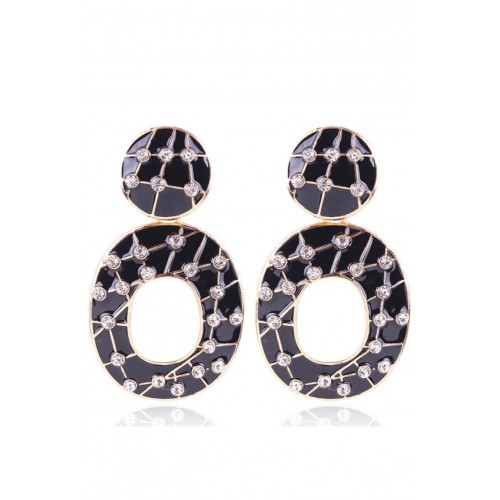 Cercei eleganti rotunzi negri cu strasuri CW31