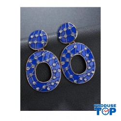 Cercei eleganti rotunzi albastri cu strasuri CW31