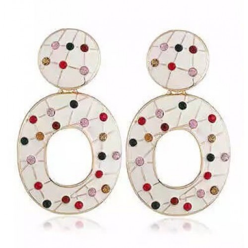 Cercei eleganti rotunzi albi cu strasuri CW31