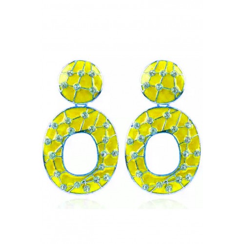 Cercei eleganti rotunzi galbeni cu strasuri CW31