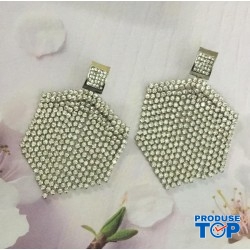 Cercei argintii stil candelabru eleganti lungi cu franjuri si strasuri CW34