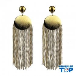 Cercei aurii eleganti lungi cu franjuri metalici CW36