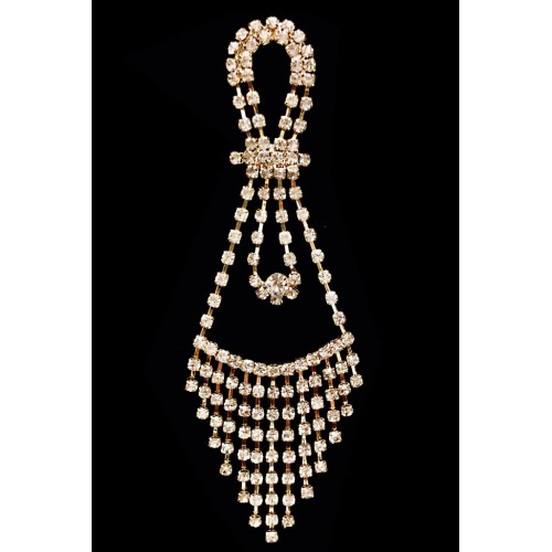 Cercei eleganti lungi aurii cu franjuri si strasuri CW39