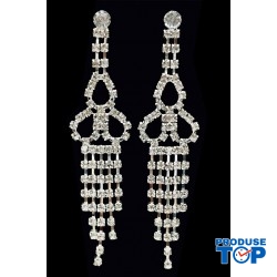 Cercei eleganti lungi argintii cu strasuri CW40