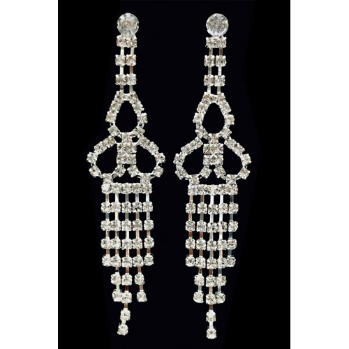 Cercei eleganti lungi argintii cu strasuri CW40