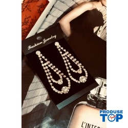 Cercei eleganti lungi aurii cu strasuri CW42