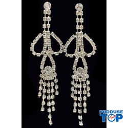 Cercei eleganti lungi argintii cu strasuri CW43