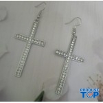 Cercei eleganti cruce mica argintii cu strasuri CW46