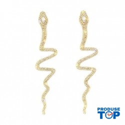 Cercei eleganti aurii lungi forma sarpe cu strasuri CW47