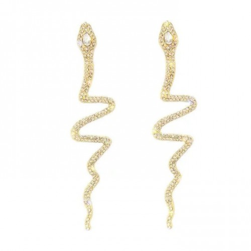 Cercei eleganti aurii lungi forma sarpe cu strasuri CW47