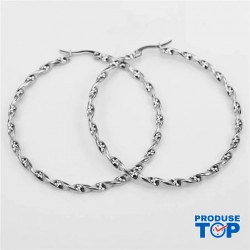 Cercei eleganti argintii rotunzi cu textura impletita CW49