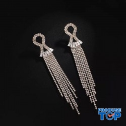 Cercei eleganti lungi aurii cu franjuri si strasuri CW52