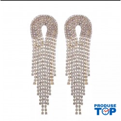 Cercei eleganti lungi aurii cu franjuri si strasuri CW56