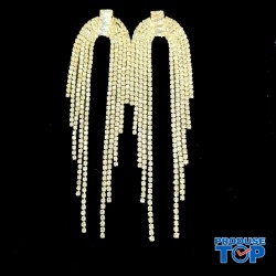 Cercei eleganti lungi aurii cu franjuri si strasuri CW57