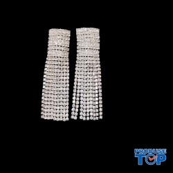 Cercei eleganti lungi argintii cu franjuri si strasuri CW61 Cercei eleganti lungi argintii cu franjuri si strasuri CW61