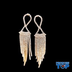 Cercei eleganti lungi aurii cu franjuri si strasuri CW67