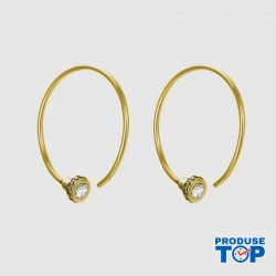 Cercei eleganti rotunzi cu strasuri din otel inoxidabil placat cu aur de 14 K CW72