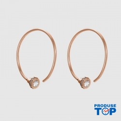 Cercei eleganti rotunzi cu strasuri din otel inoxidabil placat cu aur roz de 14 K CW72