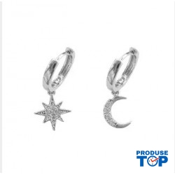 Cercei fashion din otel inoxidabil argintiu cu elemente stea si luna CW75