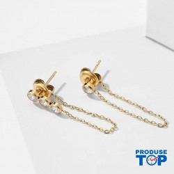 Cercei fashion din otel inoxidabil placat cu aur de 14 K cu lantisor si strasuri CW76