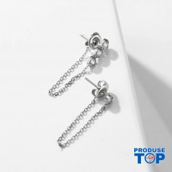Cercei fashion din otel inoxidabil argintiu cu lantisor si strasuri CW76