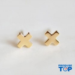 Cercei fashion din otel inoxidabil placat cu aur de 14 K in forma de cruciulita CW79