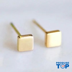 Cercei fashion din otel inoxidabil placat cu aur de 14 K in forma geometrica patrat sau romb CW88