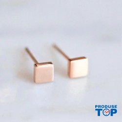 Cercei fashion din otel inoxidabil placat cu aur roz de 14 K in forma geometrica patrat sau romb CW88