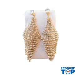 Cercei eleganti lungi aurii stil candelabru cu strasuri CW94