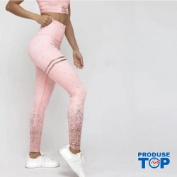 Colanti Fitness Dama roz cu talie inalta si dungi CDFIT036